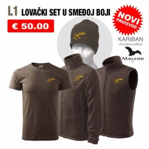LOVAČKI SET L1 SMEĐI - Flis jakna, flis prsluk, t-shirt, zimska kapa